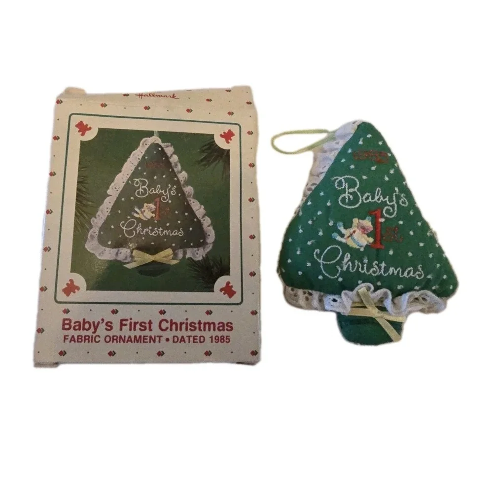 VTG 1985 Hallmark Baby's First Christmas Fabric Tree Ornament In Box Cottagecore